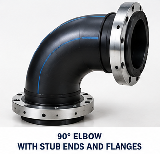Wetpipe HDPE 90 degree elbow with stub ends and steel backing flanges